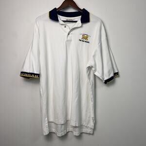 THE BIG HOUSE Michigan Wolverines White Polo Shirt Men's XLarge Go Blue Collar